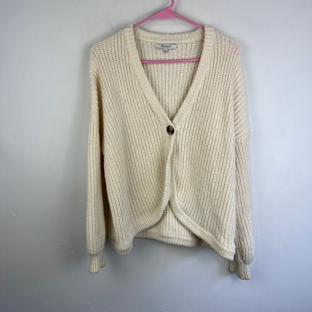 Madewell Shirttail Cardigan Sweater Chunky Size M Antique Cream - Picture 2 of 10